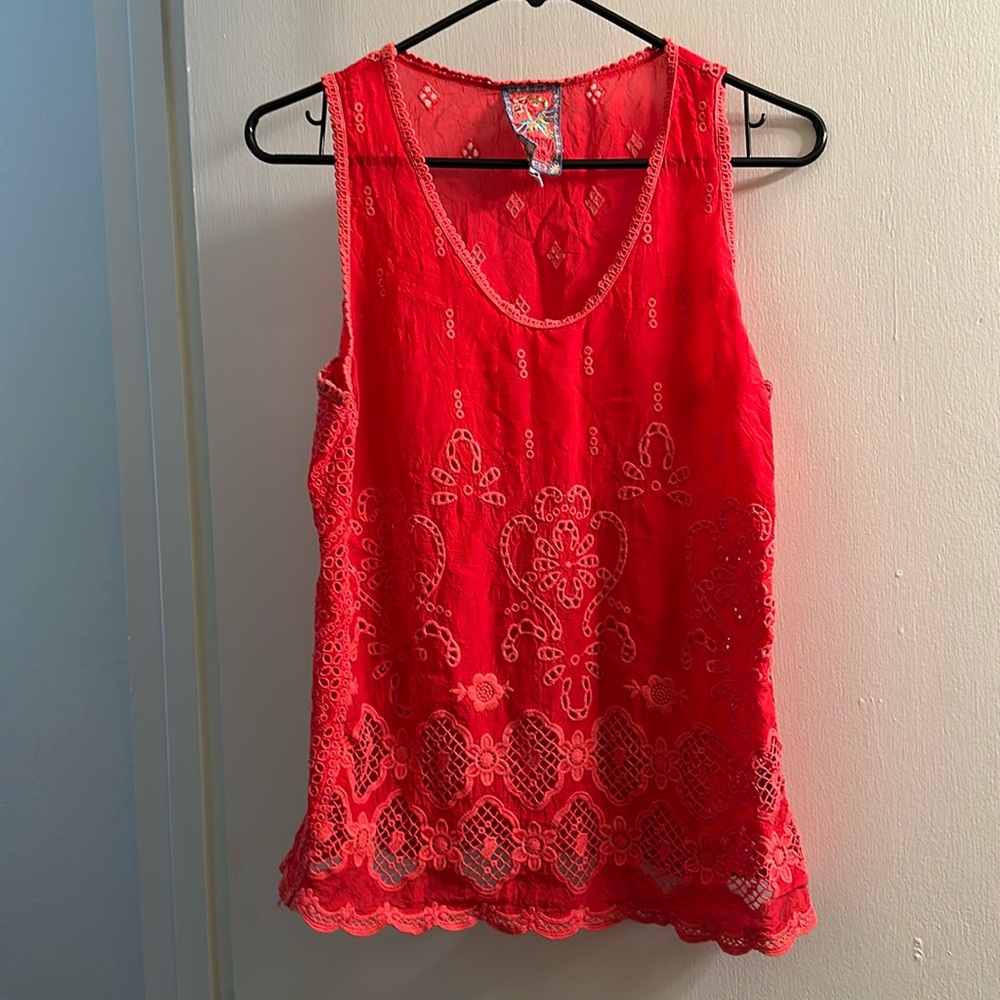 Johnny Was red embroidered tank top